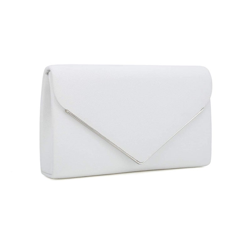 CHARMING TAILOR Faux Suede Clutch Bag Elegant Metal Binding Evening Purse for Wedding/Prom/Black-Tie Events (White) - Image 2